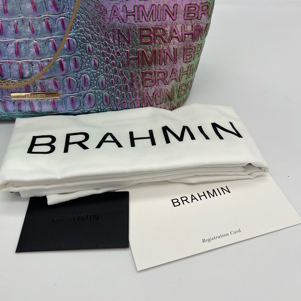 Brahmin Iridescent Multi Croc-Embossed Tote with Gold Hardware - Picture 4 of 12